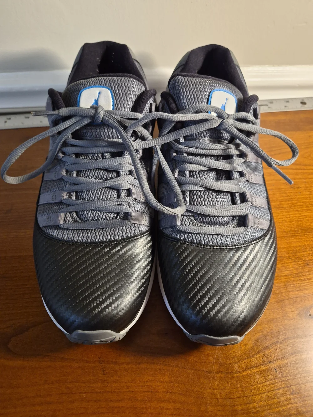 Nike Men's Air 11 Gray and Black Athletic Sneakers with Blue Logo Size 11
